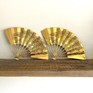 Brass wall fans dragon decor set of 2